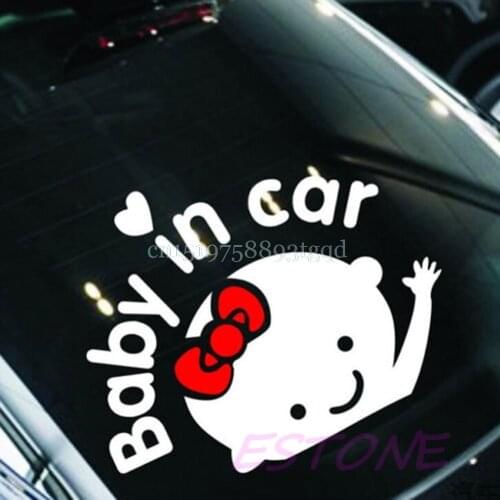 Baby In Car" Cute Waving Baby On Board Safety Sign Auto Car Decal / Sticker