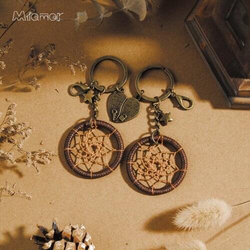 MIAMOR Heart-shaped Dream catcher Keychain For Lovers Car Key Decor Accessories Kid School Bag Hanging Pendant Gift amor0405