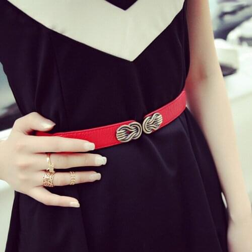 Fashion Womens Skinny Elastic Waist Belt Vintage Alloy Buckle Waistband Cinch Strap for Ladies High Waist Belts Black Red