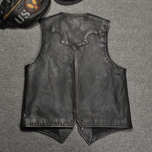 2021 Vintage Black Japan Style Short Genuine Leather Vest Men Plus Size 6XL Real Natural Cowhide Slim Fit Spring Coat