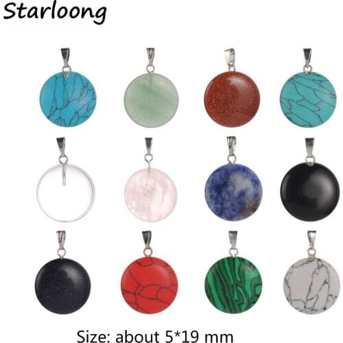 Wholesale Assorted Mixed Color Pink Quartz Tiger Eye Natural Stone Crystal Charms Pendant Round Flat for Jewelry Making Necklace