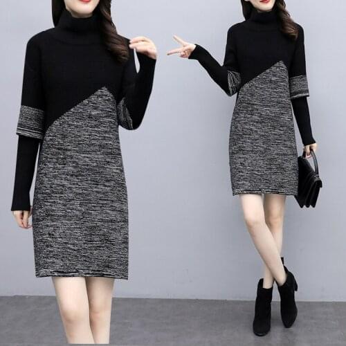 Autumn winter fashion vestidos de festa elegant womens clothing Patchwork Dress Female midi dress