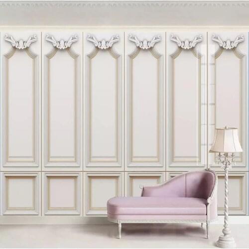 Custom Photo Wallpaper European Style 3D Stereo Carved White Plaster Line 3D Mural Living Room Bedroom TV Background Home Decor