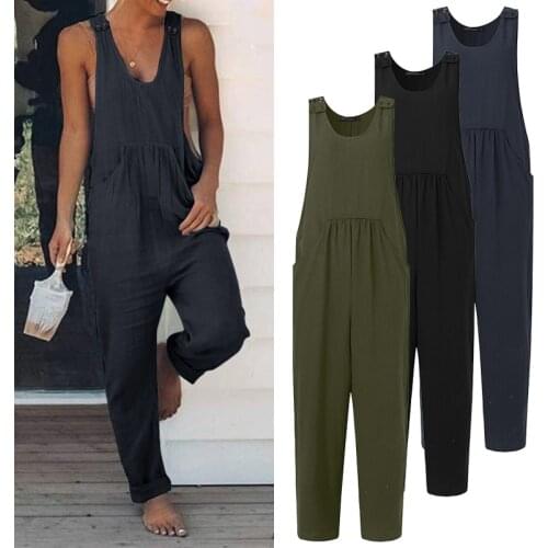 Casual Playsuits Plus Size Womens Patchwork Jumpsuits 2021 ZANZEA Vintage Summer Overalls Harem Pants Female Cotton Rompers 7