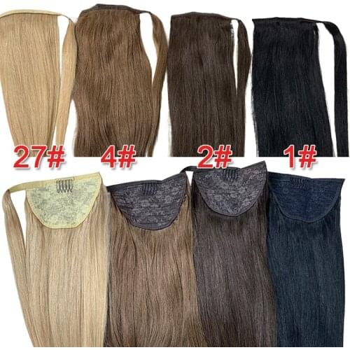 Ponytail Human Hair Remy Straight European Ponytail Hairstyles 60g 100% Natural Hair Clip in Extensions