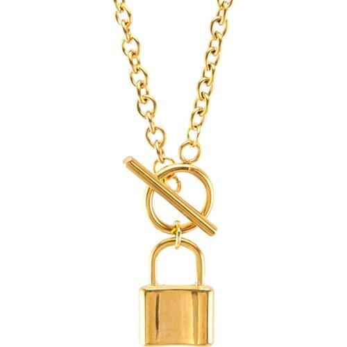 Risul women fashion Lock necklace Stainless steel PadLock pendant necklace Rolo cable chain good quality Friendship Gifts