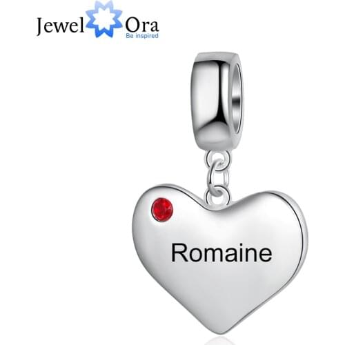 JewelOra Personalized Heart Charm Bead for Jewelry Making Custom Engrave Name DIY Jewelry Fit for Bracelets