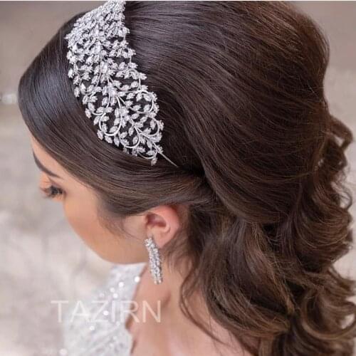 Sparkling Cubic Zirconia Wedding Bridal Tiaras Zircon Bride Princess Headband Party Prom Hair Accessories Sweet 16 Headpieces