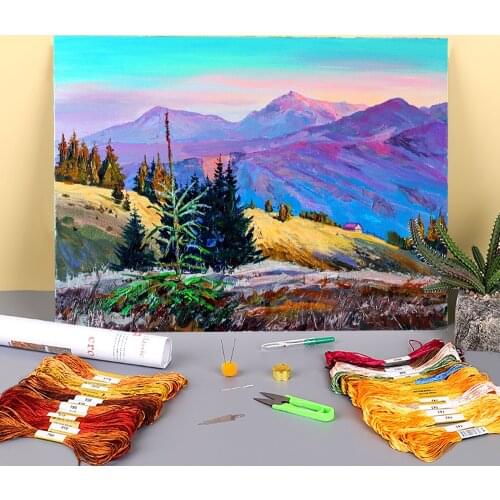 Landscape Morning Printed Fabric 11CT Cross Stitch DIY Embroidery Complete Kit DMC Threads Knitting Craft Handicraft Adults