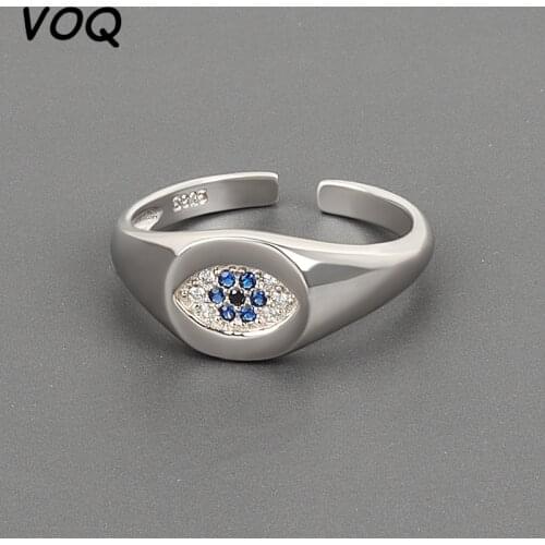 VOQ 925 Sterling Silver Blue Evil Eye Ladies Ring Party Fashion Wedding Girl Lover Ring Jewelry