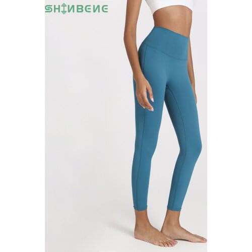 SHINBENE Bare Second-skin Workout Fitness Leggings Women NO Front Seam High Waist Yoga Sport Tights Pants with Big Back Pocket