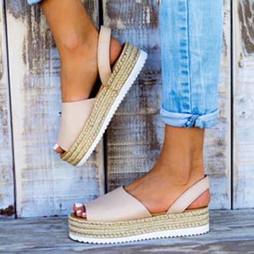 Ladies Summer Flat Platform Sandals Woven Thick-Bottom Slippers Peep Toe Solid Wedges Women Roman Shoes Sandals Sandalias Mujer
