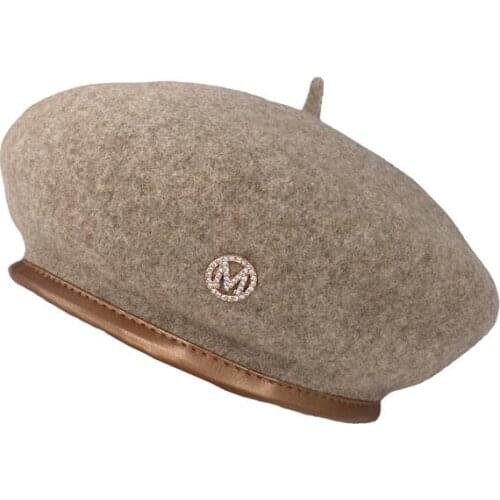 REHOOS Ladies Real Australia Wool Solid Warmer Beanies Cap Autumn Winter Big Classical French Style Female Berets