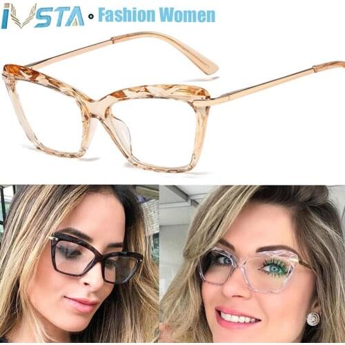 IVSTA Rhinestone Clear Glasses Frame Women Optical Sexy Cat Eye Butterfly Trendy Brand Clear Pink Myopia Prescription Retro New