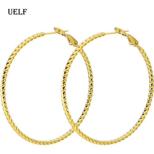 Uelf Gold color Stainless Steel Earrings 2019 Women Small or Big Hoop Earrings Party Rock Gift, Two colors wholesale