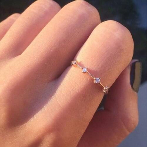 Korean Style Simple Small Zircon Crystal Delicate Fresh Ring For Women New Jewelry Silver Gold Color Metal Ring Gift