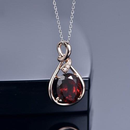 New 925 Silver Rose Gold-plated Necklace Simulation Oval Ruby Color Treasure Simple Temperament Pendant Women Exquisite Jewelry