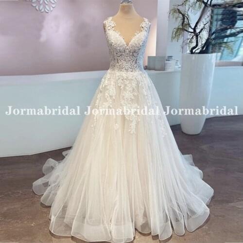 V Neck Beach Wedding Dresses Backless Vintage Floral Appliqued Bridal Gowns Flowing Tulle vestido de novia Plus size Bride Dress