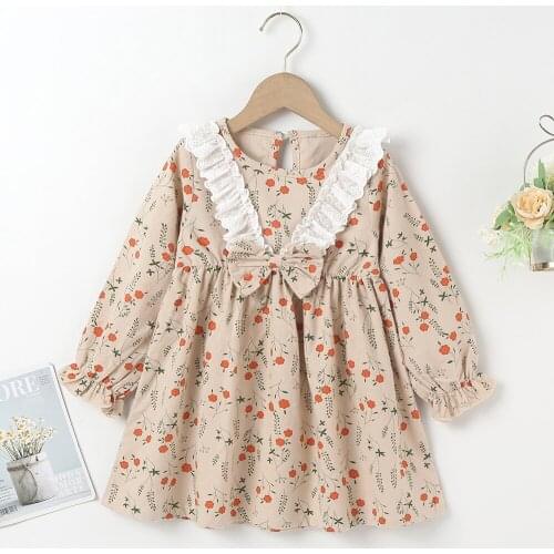 Winter 2021 New Arrivals Girls Dress Long Sleeve Ruffles Bow Print Floral Bodycon Cute Streetwear Dresses Vestidos 18M-6T