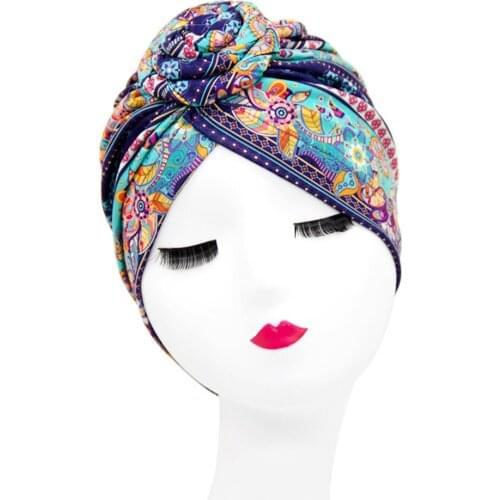 2021 New Indian Arab Wrap Women Turban Turban Hat Fashion Printing Turban Hat Bohemia Ethnic Inner Turban Hat Muslim Headdress