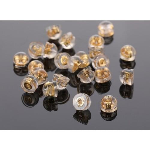 50Pcs Silicone Rubber Ear Back Stoppers Copper Ring Hamburger Ear Plugs for Jewelry Making DIY Earring Accessories