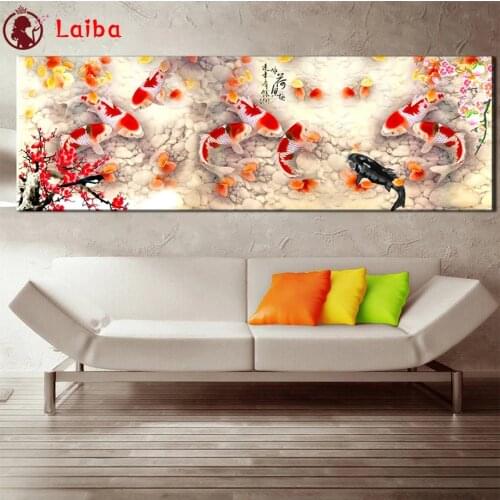 Diamond Embroidery Hot selling home art, Riches nine fish Full Square round Diamond Mosaic Art Painting Cross Stitch Wall Decor