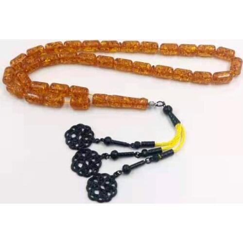 Ambers Color Resin tasbih Muslim Rosary Bead With Yellow tassels Adha gift for Eid Father present isalmic Bracelets accessories