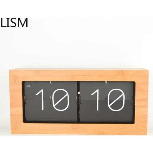 Bamboo Wood Flip Clock Automatic Creative Table Desk Clock Living Room Retro Watch Office Alarm Clock Digital Tabletop Gifts