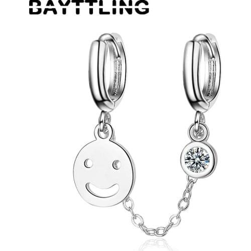 BAYTTLING 925 Sterling Silver Fashion Simple Smiley Zircon Pendant Earrings For Women Wedding Jewelry Gifts