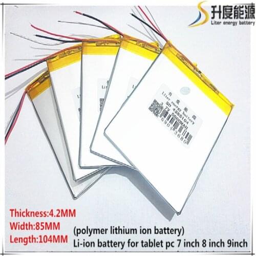 Free Shipping 3.7V 5000mAh 4285104 3 wire Lithium Tablet PC Battery with protection board Polymer battery