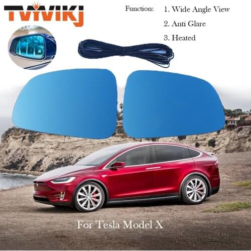 TVYVIKJ Side Rearview Mirror Blue Glass Lens For Tesla Model X 2017 2018 2019 2020 Wide Angle View anti glare door mirror ModelX