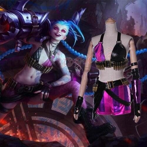 Cafiona Hot Game LOL The Loose Cannon Jinx Cosplay Costume Sexy Girls Purple Set