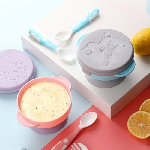 Silicone Baby Feeding Bowl Child Tableware Non-Slip Sucker Bowl Toddler Kids Learnning Dishes Baby Lid Training Bowl
