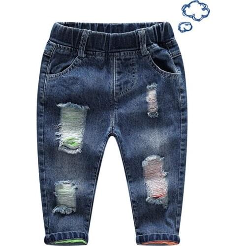 Baby Pants Broken Hole Trousers Fashion Jeans Ripped Skinny Cuffs Jeans Girl Straight Cool Denim Jeans for Girls Boys