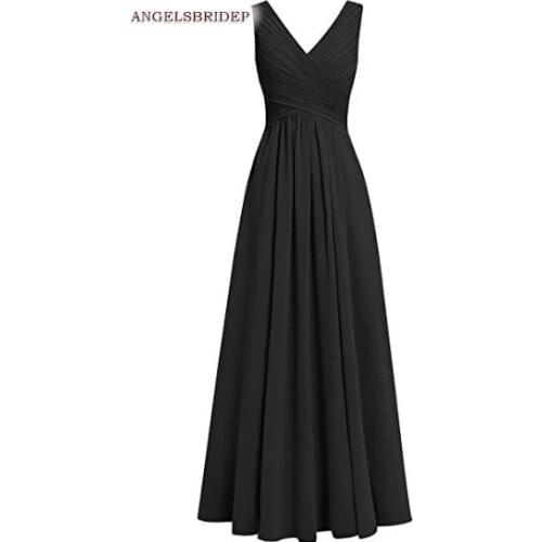 Angelsbridep V-Neck Long Bridesmaid Dresses Chiffon Floor-Length Vestido Da Dama De Honra Formal Party Gowns Zipper Back Pleat