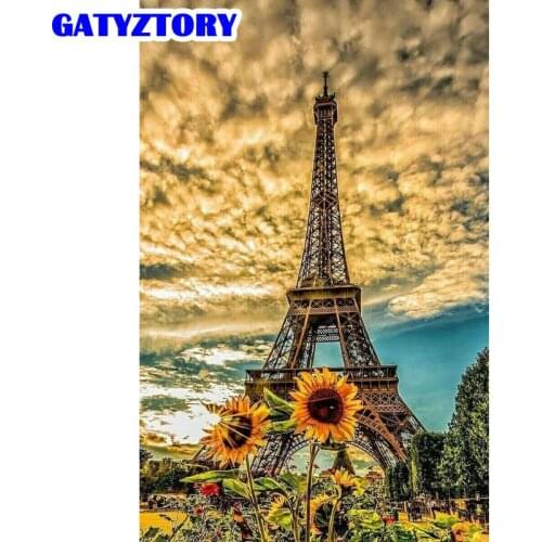 GATYZTORY Painting By Number Iron Tower Hand Painted Paintings Art Drawing On Canvas Gift DIY Pictures By Numbers Sunflower Kits