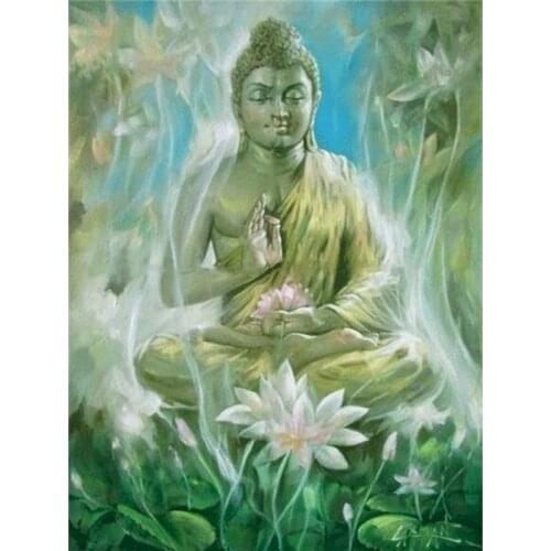 Gatyztory Frame Buddha Lotus Diy Painting By Numbers Handpainted Artwork Canvas Colouring Wall Decor 40×50