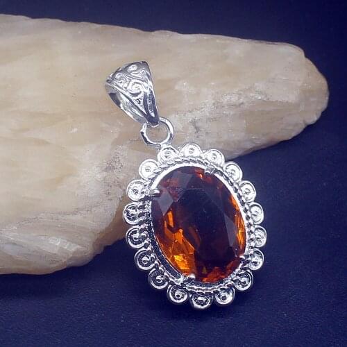 Gemstonefactory Jewelry Big Promotion 925 Silver Amazing Honey Topaz Oval Women Ladies Mom Gifts Necklace Pendant 20213865
