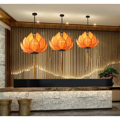 Customized Lotus Lamp Lotus Chandelier Classic Style Restaurant and Tea House Beauty Salon Lighting Creative Retro Zen Lamps