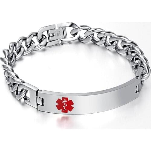 Customized Medical Remind Bracelet & Bangles ID Tag Engraved Name Stainless Steel Chain for Women / Men