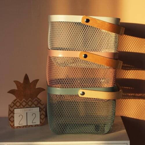 Wrought iron storage basket snacks toys storage baskets desktop sundries finishing solid wood handle exquisite workmanship