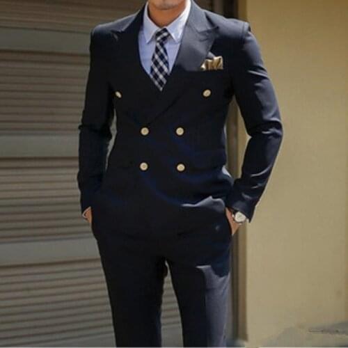 Double Breasted Black Men Suits Slim fit 2 piece Wedding Tuxedo for Groomsmen Man Fashion Clothes Set Jacket with Pants New