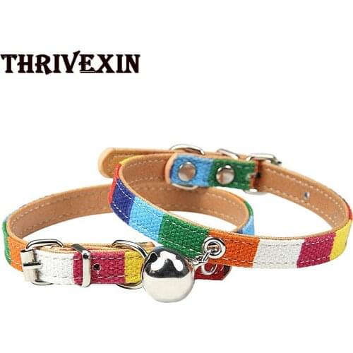 Leather Pet Dog Collar with Bell for Big Small Dog Colorful Rainbow Pu Necklace Walking Training Chain Pets Supplies