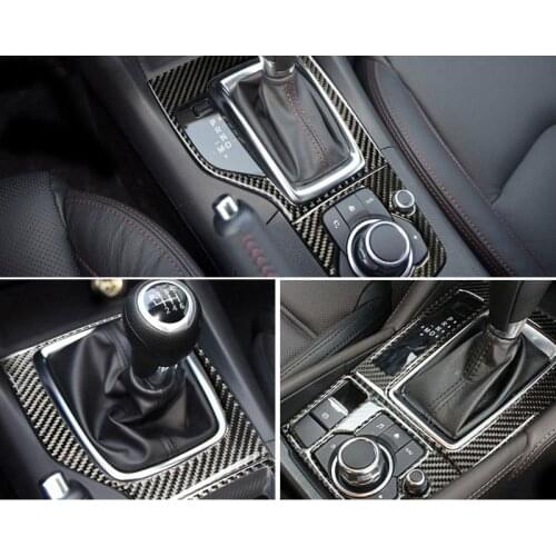 Lsrtw2017 carbon fiber car gear panel trims for mazda 3 axela mazda3 2013 2014 2015 2016 2017 2018 2019 bm interior accessories