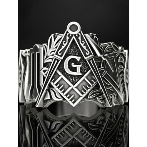 Vintage Stainless Steel Masonic Men Rings Hip Hop Freemasonry Punk Rock Biker Ring For Male Boyfriend Jewelry Gift