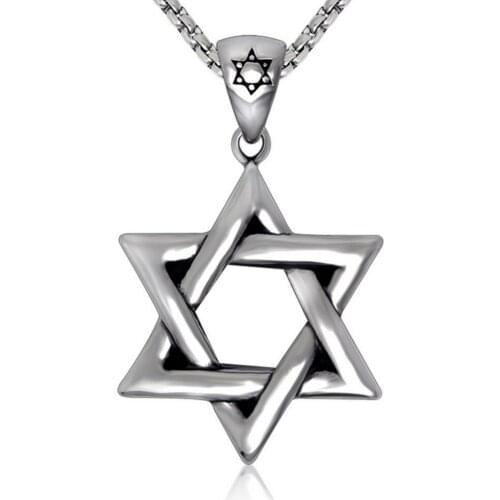 Jade Angel Silver tone Mens 925 Silver Plated Titanium Stainless Steel Necklace with Jewish Stars
