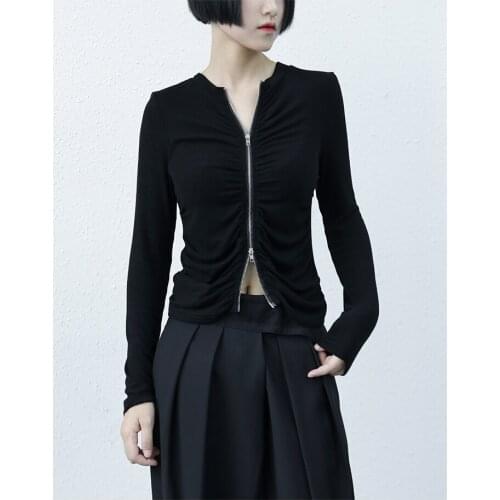 2021 autumn new T-shirt body long sleeve top modal cotton inner lap slim zipper black minority bottomed shirt