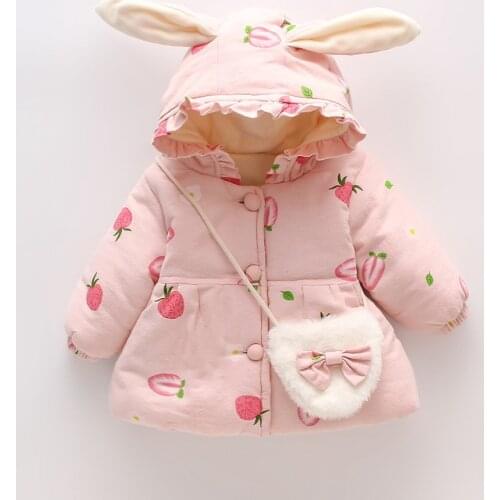 New Warm Winter Children Baby Kids Girls Coats Infants Rabbit Ear Hooded Thicken Parkas Printed Velvet Outwear Casacos ADK365