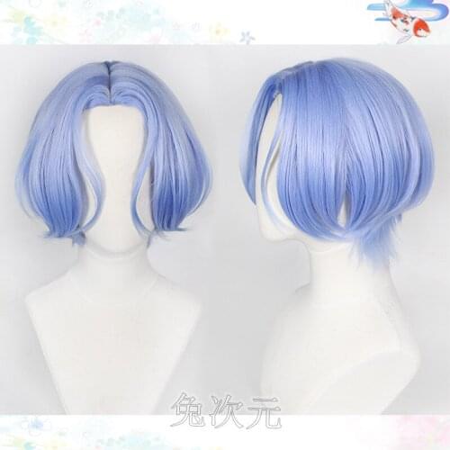 New Anime SK∞ Langa Cosplay Wig Gradient Blue Short Straight Middle Part Mullet Hair Heat Resistant SK8 the Infinity SK Eight