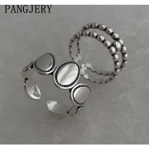 PANGJERY 925 Sterling Silver Opening Rings for Women Couples INS Fashion Exaggerated Beaded Oval Party Fine Jewelry Gifts